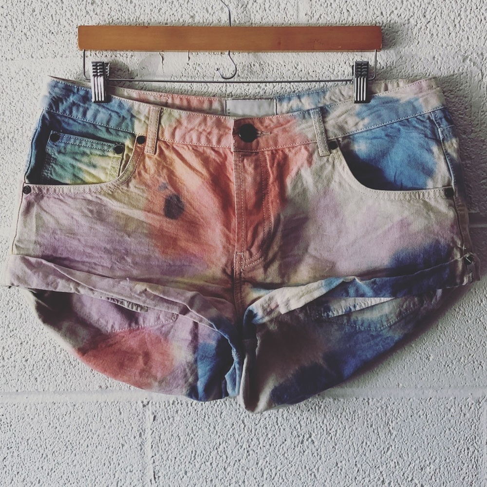 One Teaspoon Tie-Dye Rainbow Bandits Denim Jean Shorts